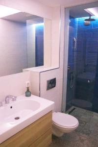 uma casa de banho com um lavatório, um WC e um chuveiro em TiTo em Belgrado