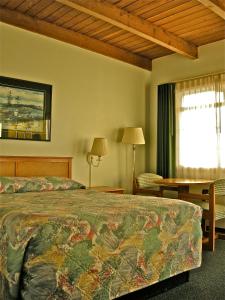 a hotel room with a bed and a table at Azalea Lodge in Gold Beach