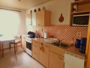 eine Küche mit einer Spüle und einer Arbeitsplatte in der Unterkunft Ferienwohnung Herpich in Ehrenberg