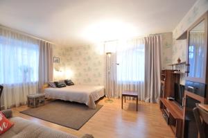 a bedroom with a bed and a television in it at Grafovi Apartments in Narva