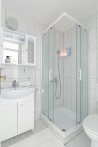 a bathroom with a shower and a sink at Apartments Green Paradise in Bohinj