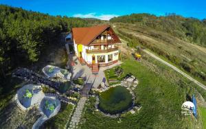 an aerial view of a house on a hill at Pensiunea Armonia in Nădăşelu