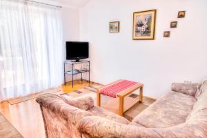 a living room with a couch and a tv at Apartment Josip 2011 in Fažana