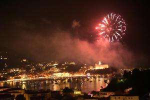 a firework display over the water at night at Villa Sofia in Lerici