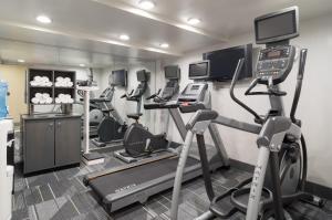 une salle de sport avec plusieurs tapis de course et un tapis de course dans l'établissement Holiday Inn Wall Street, an IHG Hotel, à New York