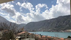 - une vue sur la ville et un lac avec des montagnes dans l'établissement Apartment Apollo 2, à Kotor