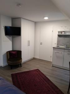 a living room with a sink and a kitchen at Trip Inn PostApart Aschaffenburg in Aschaffenburg