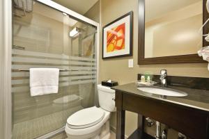 a bathroom with a toilet and a sink and a shower at Holiday Inn Lower East Side, an IHG Hotel in New York