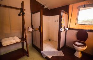 a bathroom with a toilet and a shower at Oldarpoi Wageni Camp in Sekenani