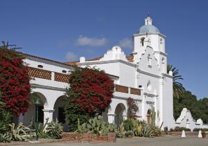 a white church with a tower on top of it at Holiday Inn Oceanside Marina Camp Pendleton, an IHG Hotel in Oceanside