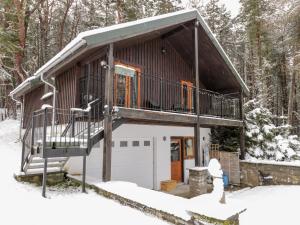 a cabin in the woods in the snow at Torbreck Chalet in Kingussie