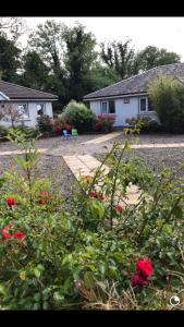 a house with a garden with red flowers in the yard at Kilcloon Holiday Homes & Private Rooms in Maynooth
