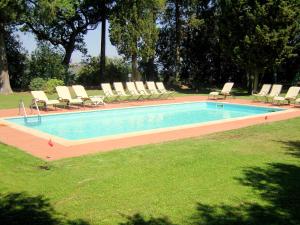 - une piscine avec des chaises longues et un bouquet dans l'établissement Cozy Home in San Casciano in Val di Pesa with BBQ, à San Casciano in Val di Pesa