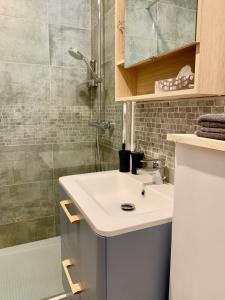 a bathroom with a sink and a shower at La charmeraie in Compiègne