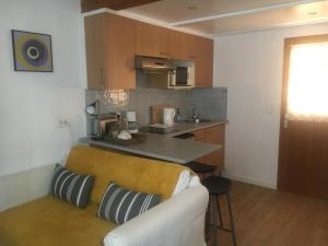 uma sala de estar com um sofá e uma cozinha em LA GRACETTE Les Studios em Aix-en-Provence