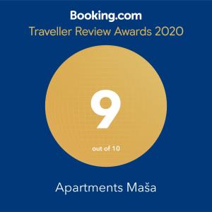 Certifikát, hodnocení, plakát nebo jiný dokument vystavený v ubytování Apartments & Room Masa