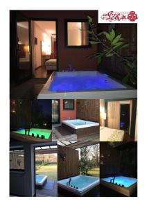 a collage of photos of a swimming pool at Cascina Scova Resort in Pavia