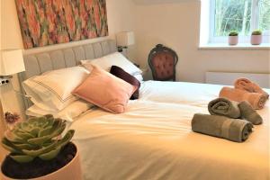 a bedroom with a bed with a cactus on it at Heron's View in Ruthin