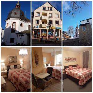 a collage of four pictures of a hotel room at BIT-City Studio und Appartement in Bitburg