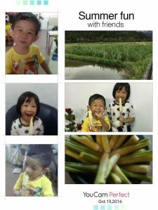 a collage of pictures of a child eating a banana at Da Nan Ao Homestay in Suao