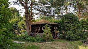 mały dom z kołem w ogrodzie w obiekcie Domek Letniskowy na Kaszubach lub Apartament z Kominkiem w mieście Puck