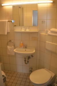 a small bathroom with a toilet and a sink at Boardinghaus zu Coburg Residenz in Coburg