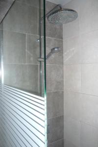 a shower with a glass door in a bathroom at The blue lagoon of the Caribbean Sea. Velero 205.Cadaques Caribe in La Fragata +57 photos