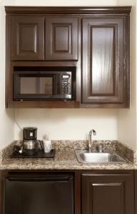 a kitchen with a sink and a microwave at Holiday Inn Express Hotel and Suites Brownsville, an IHG Hotel in Brownsville