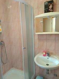 a bathroom with a shower and a sink at Holiday Home Rubinić in Zavala