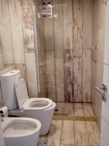 a bathroom with a toilet and a shower at Departamento nuevo y luminoso en el centro. in La Rioja