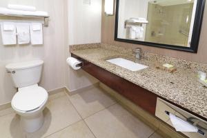 a bathroom with a toilet, sink, and mirror at Holiday Inn Hotel & Suites Hermosillo Aeropuerto, an IHG Hotel in Hermosillo