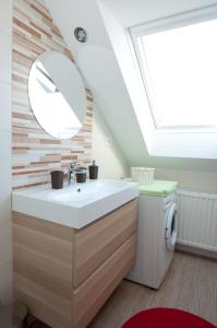 a bathroom with a sink and a skylight at Apartments Mencinger in Bohinj