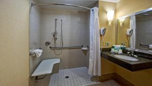 クックビルにあるHoliday Inn Express & Suites Cookeville, an IHG Hotelのバスルーム(シャワー、シンク、電話付)