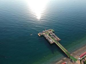an overhead view of a dock in the water at AQI Hydros Club in Kemer