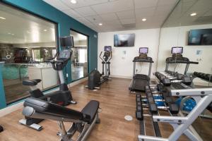 un gimnasio con varias cintas de correr y máquinas cardiovasculares en Holiday Inn Express Hotel & Suites Clinton, an IHG Hotel, en Clinton