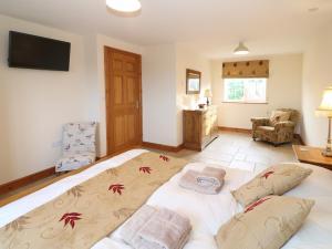 1 dormitorio con 1 cama grande y 2 almohadas en Bryn Eiddon, en Pwllheli