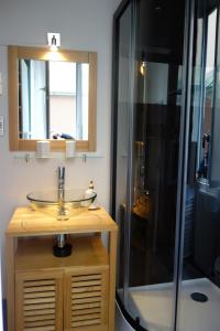 a bathroom with a sink and a shower at Escale meublée in Belfort