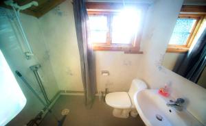 a bathroom with a toilet and a sink and a shower at Ulvö Lakeside Resort in Ulvöhamn +36 photos