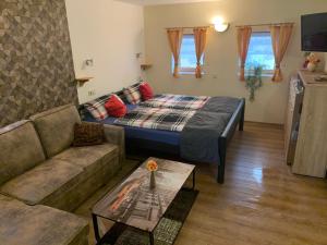 a living room with a bed and a couch at Ferienhaus Montana in Bad Schandau