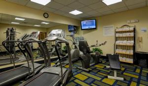 a gym with several treadmills and elliptical machines at Holiday Inn Express & Suites Midwest City, an IHG Hotel in Midwest City