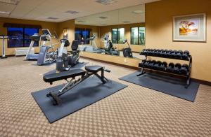 a fitness room with tread machines and a mirror at Holiday Inn Express & Suites - Mason City by IHG in Mason City