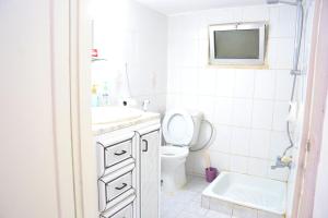 ジャラシュにあるThe Blue House "Gerasa"のバスルーム(トイレ、洗面台、鏡付)
