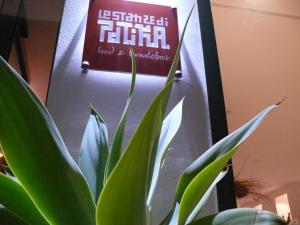 una pianta seduta accanto a un cartello in una stanza di Le Stanze di Patika a Tortolì