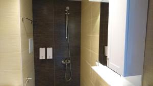 サンダンスキにあるPark Apartments & Rooms Popoviのガラスドア付きのシャワー付きのバスルーム +27枚の写真