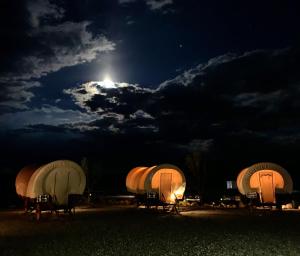 a group of domes in a field at night at Broken Spur Inn & Steakhouse in Torrey