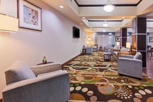 クリーブランドにあるHoliday Inn Express & Suites Cleveland, an IHG Hotelの椅子と敷物を備えた病院のロビー