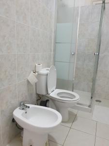 a bathroom with a toilet and a shower at MIDIS - Alojamento Local in Lisbon