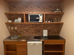 a small kitchen with a sink and a microwave at AGA Nortel in Sao Paulo
