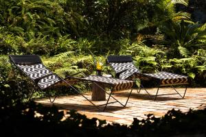 two chairs and a table in a garden at Sierra Alta Finca Boutique in Minca