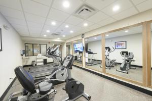 - une salle de sport avec tapis de course, vélos elliptiques et miroirs dans l'établissement Holiday Inn Express & Suites Jamestown, an IHG Hotel, à Jamestown